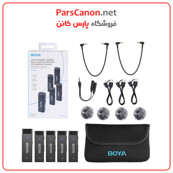 میکروفون بویا مدل Boya By-W4 Ultracompact 4-Person Wireless Microphone System For Cameras And Smartphones | پارس کانن
